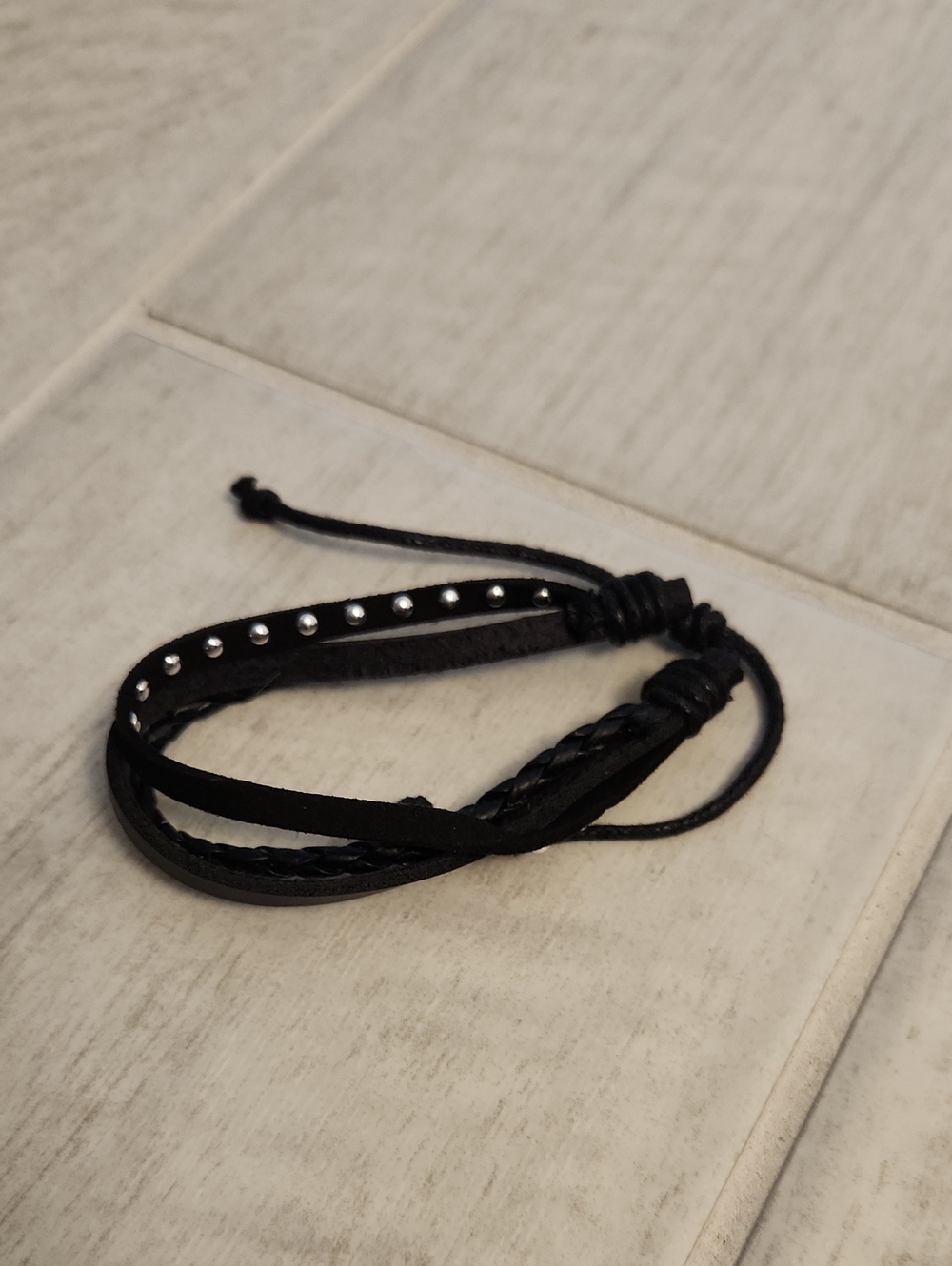 Black Multi-Strand Leather Bracelet with Stud Details